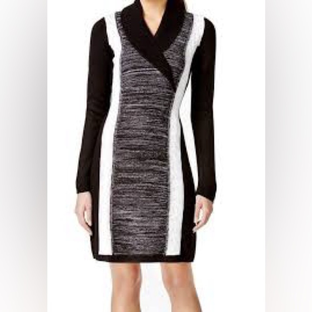 Calvin Klein Black and Cream Sweater Dress